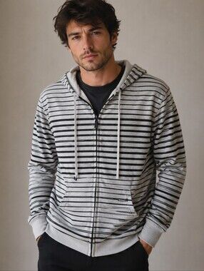 Billabong Striped Zip-Up Hoodie Gray Black Men's Medium